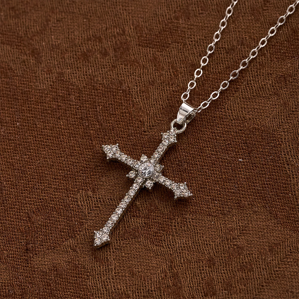 Christianartworkshop Raffinierte, mit Zirkonen besetzte Kreuzanhänger-Halskette mit zentralem Stein: Ein Symbol stiller Hingabe - Kreuzen - image 0