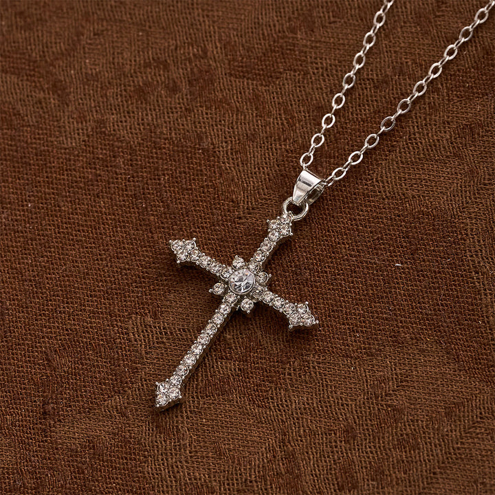 Christianartworkshop Raffinierte, mit Zirkonen besetzte Kreuzanhänger-Halskette mit zentralem Stein: Ein Symbol stiller Hingabe - Kreuzen - image 0