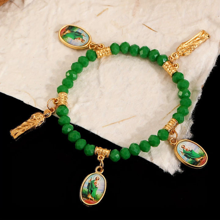 Christianartworkshop Aufwendig gearbeitetes Perlenarmband mit Anhängern der Jungfrau von Guadalupe und des Heiligen Judas Thaddäus: Eine Erinnerung an die heilige Liebe - Grün - image 10