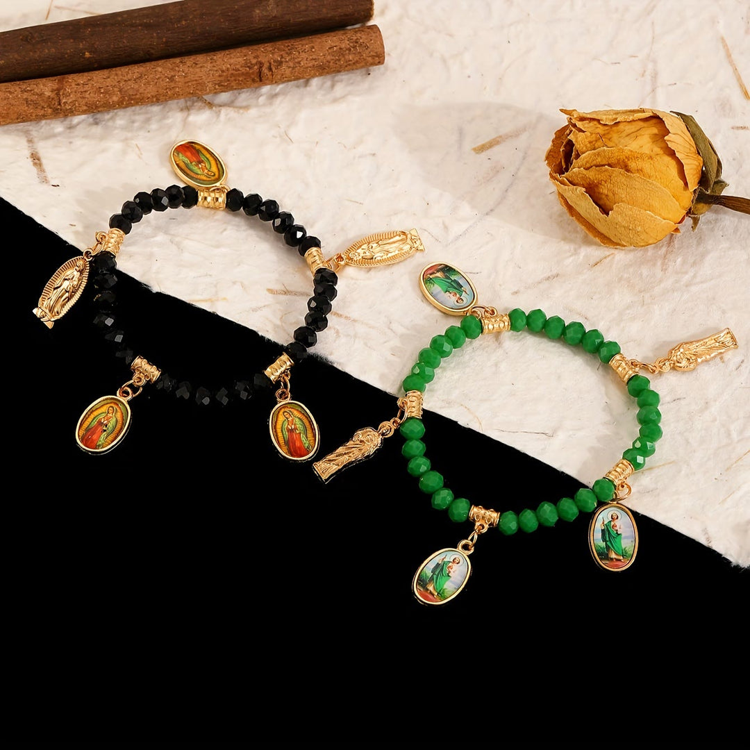 Christianartworkshop Aufwendig gearbeitetes Perlenarmband mit Anhängern der Jungfrau von Guadalupe und des Heiligen Judas Thaddäus: Eine Erinnerung an die heilige Liebe - image 6