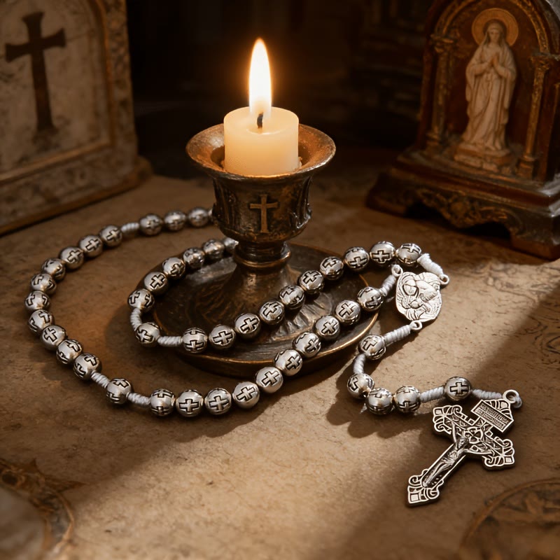 Christianartworkshop Rosenkranz des Zentrums Heilige Familie mit Kruzifix und kreuzgravierten Perlen: Ein Symbol heiliger Andacht - image 2