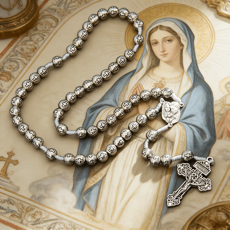 Christianartworkshop Rosenkranz des Zentrums Heilige Familie mit Kruzifix und kreuzgravierten Perlen: Ein Symbol heiliger Andacht - Heilige Familie und Kruzifix - image 0