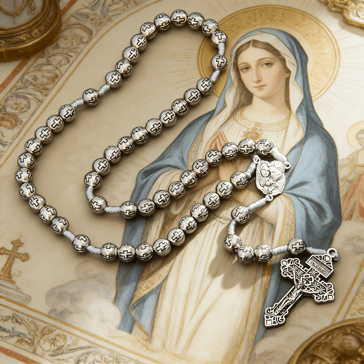 Christianartworkshop Rosenkranz des Zentrums Heilige Familie mit Kruzifix und kreuzgravierten Perlen: Ein Symbol heiliger Andacht - Heilige Familie und Kruzifix - image 0