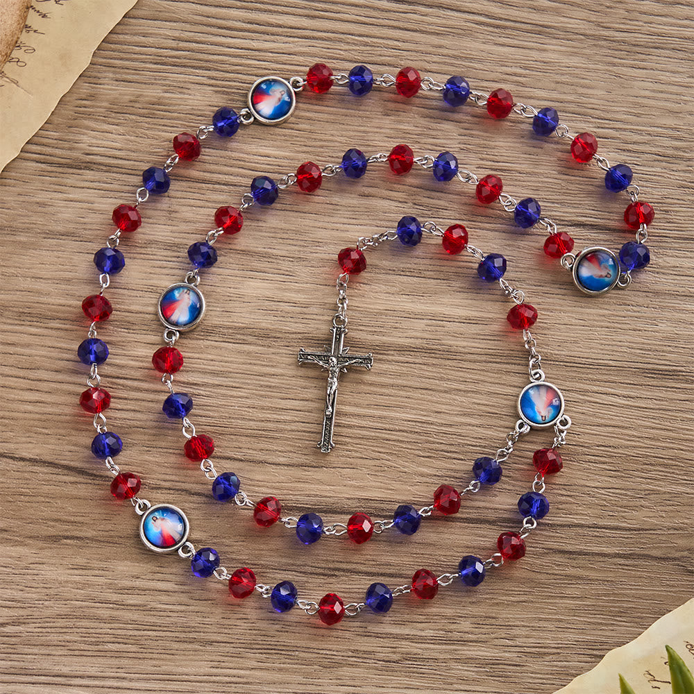 Christianartworkshop Strahlender Rosenkranz der Göttlichen Barmherzigkeit mit farbigen Perlen: Eine Erinnerung an die himmlische Gnade - image 1