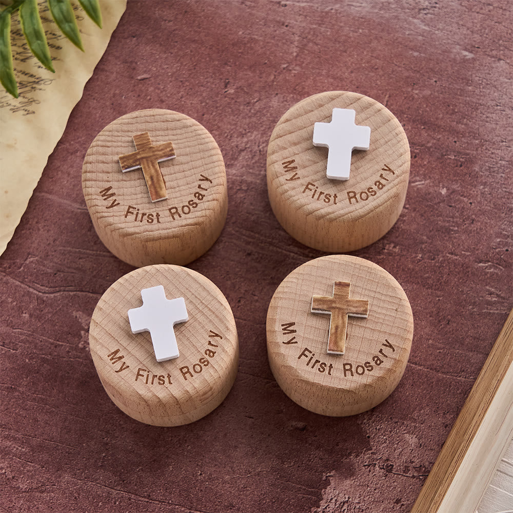 Meine erste Rosenkranz-Holzbox mit Kreuz – handgefertigte Erinnerungsbox für Erstkommunion & Taufe – Christian Art Workshop.DE