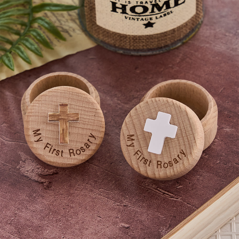 Christianartworkshop Meine erste Rosenkranz-Holz-Erinnerungsbox mit Kreuzemblem: Ein Symbol für heilige Anfänge - image 1