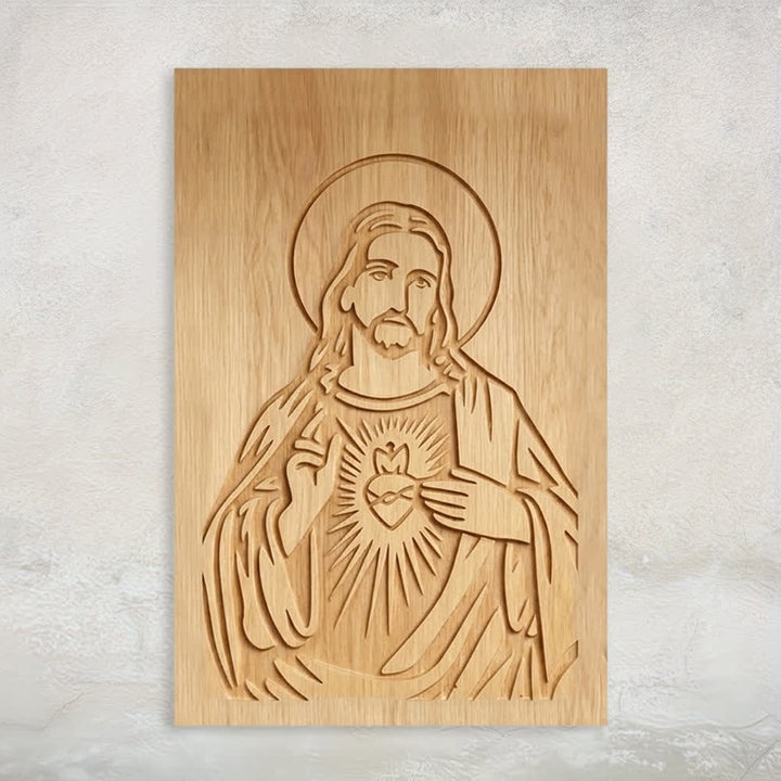 Christianartworkshop Rustikale Wanddekoration aus Holz mit dem Motiv des Heiligen Herzens Jesu für ein friedvolles Zuhause - 12,99″ 19,69″ 0,20″ / 33 × 50 × 0,5 cm - image 0
