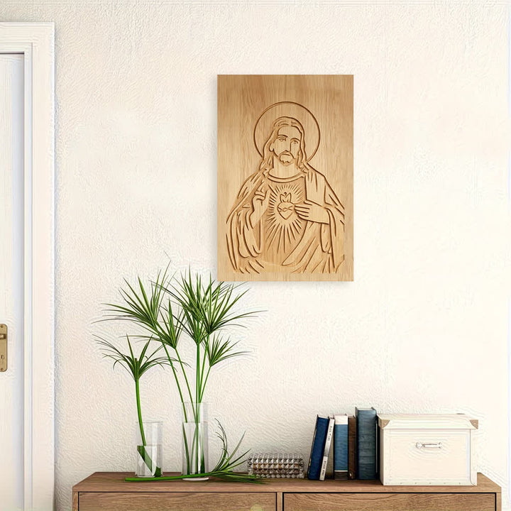 Christianartworkshop Rustikale Wanddekoration aus Holz mit dem Motiv des Heiligen Herzens Jesu für ein friedvolles Zuhause - image 3