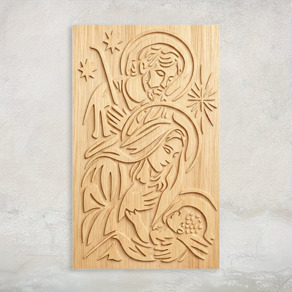 Christianartworkshop Minimalistische Holzplakette mit Krippenmotiv: Eine Erinnerung an himmlische Gnade und Frieden - 12''*19,69''*0,2''/30,5*50*0,5cm - image 0