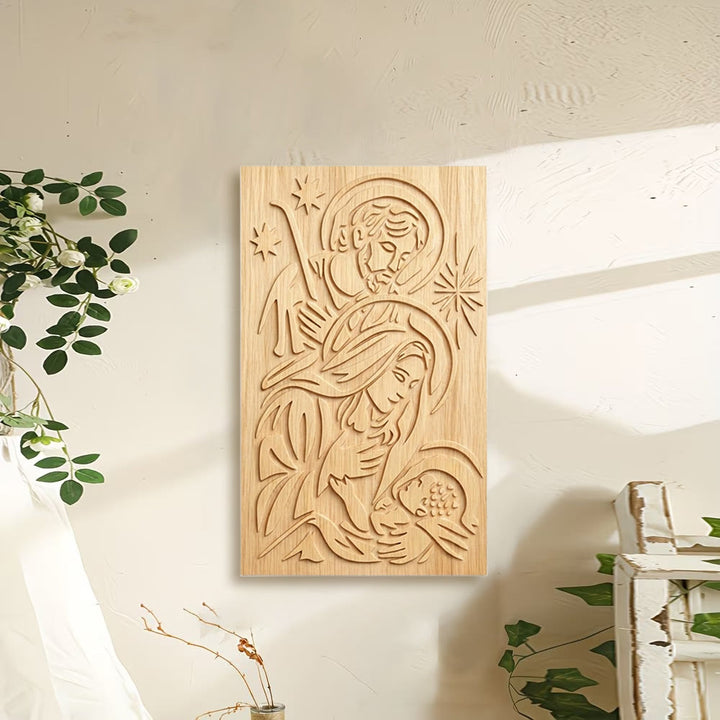 Minimalistische Holzplakette mit Krippenmotiv von Christianartworkshop : Eine Erinnerung an himmlische Gnade und Frieden - image 2