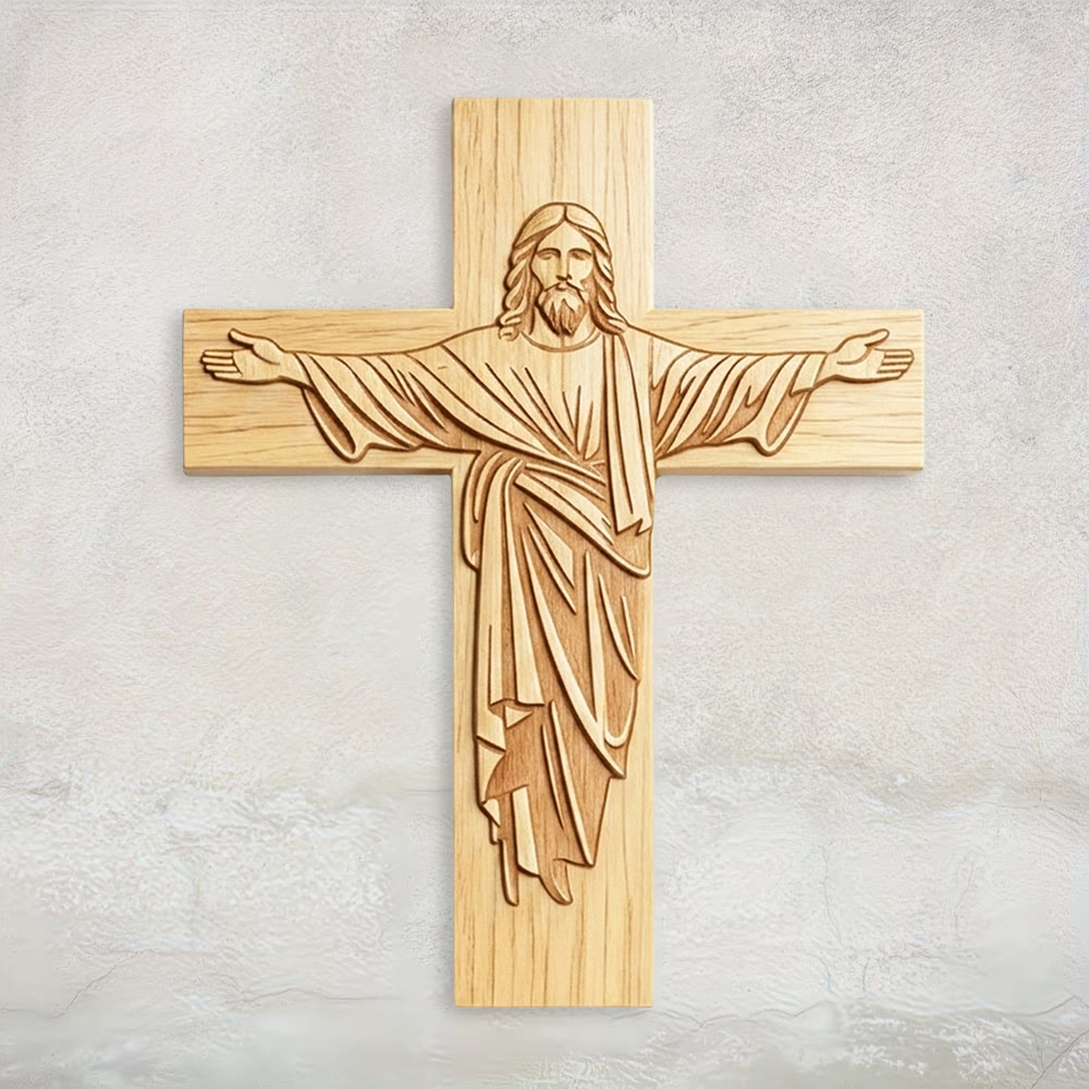 Christianartworkshop Klassische minimalistische Jesus-Kreuz-Holzplakette mit offenem Armdesign: Ein zeitloses Symbol der Hingabe - 15,75''*19,69''*0,2''/40*50*0,5cm - image 0