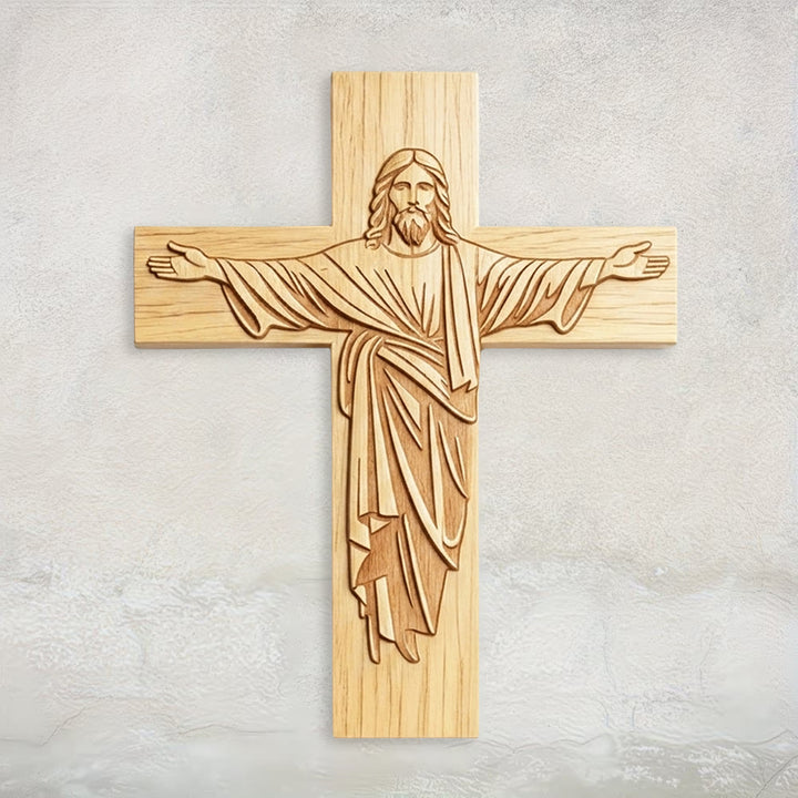 Christianartworkshop Klassische minimalistische Jesus-Kreuz-Holzplakette mit offenem Armdesign: Ein zeitloses Symbol der Hingabe - 15,75''*19,69''*0,2''/40*50*0,5cm - image 0