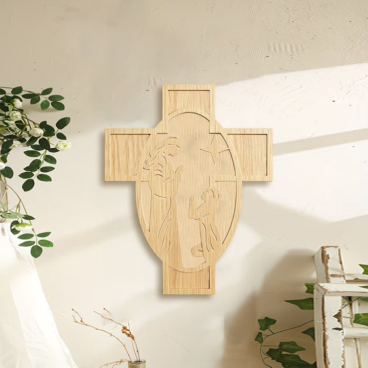 Christianartworkshop Wanddekoration mit hölzernem Kreuz und Krippenszene: Eine Erinnerung an Gottes Liebe - image 1
