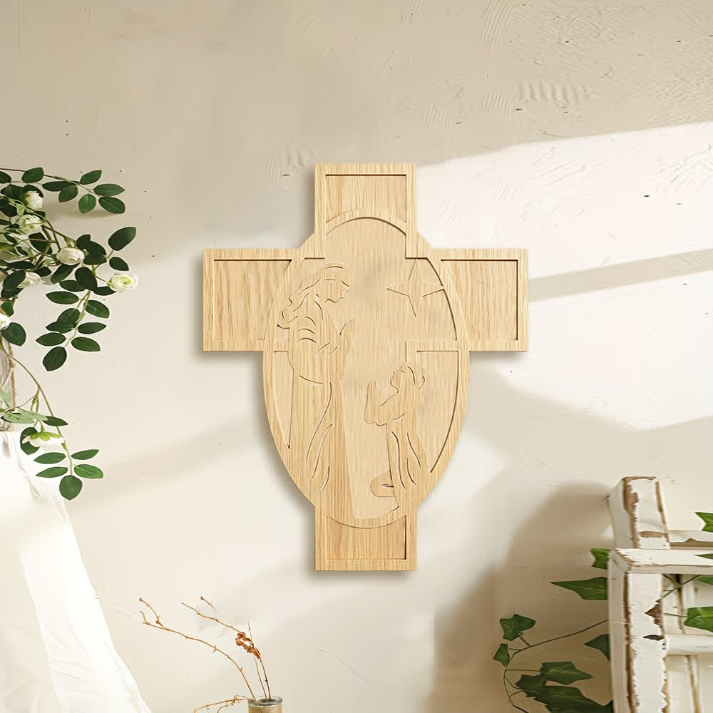 Christianartworkshop: Wanddekoration mit hölzernem Kreuz und Krippenszene – Eine Erinnerung an Gottes Liebe - image 1