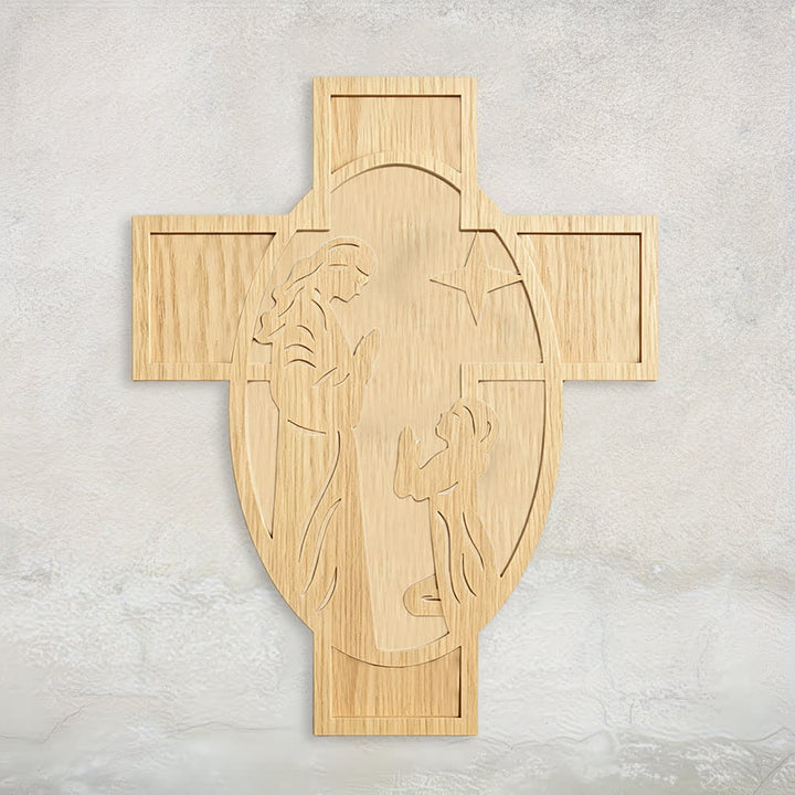 Christianartworkshop Wanddekoration mit hölzernem Kreuz und Krippenszene: Eine Erinnerung an Gottes Liebe - 15,75″ 19,69″ 0,20″ / 40 × 50 × 0,5 cm - image 0