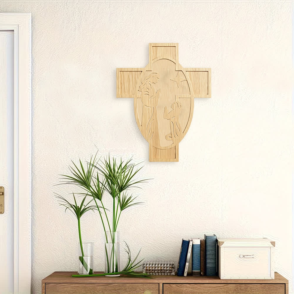 Christianartworkshop Wanddekoration mit hölzernem Kreuz und Krippenszene: Eine Erinnerung an Gottes Liebe - image 3