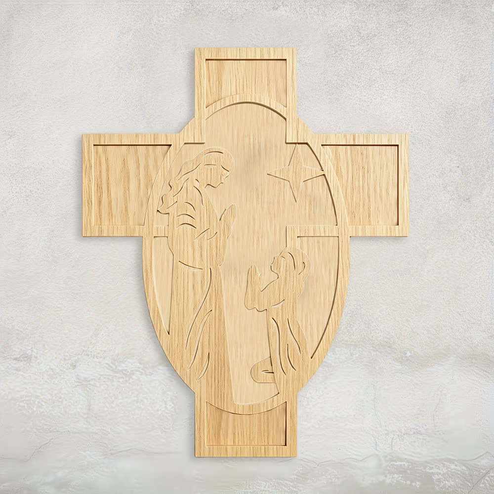 Christianartworkshop: Wanddekoration mit hölzernem Kreuz und Krippenszene – Eine Erinnerung an Gottes Liebe - 15,75″ 19,69″ 0,20″ / 40 × 50 × 0,5 cm - image 0
