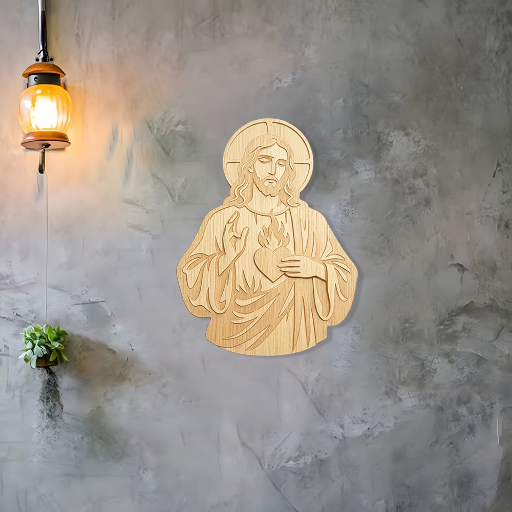 Christianartworkshop – Geschnitztes Wanddekor aus Holz: Das Heilige Herz Jesu – Ein Symbol göttlicher Liebe - image 1