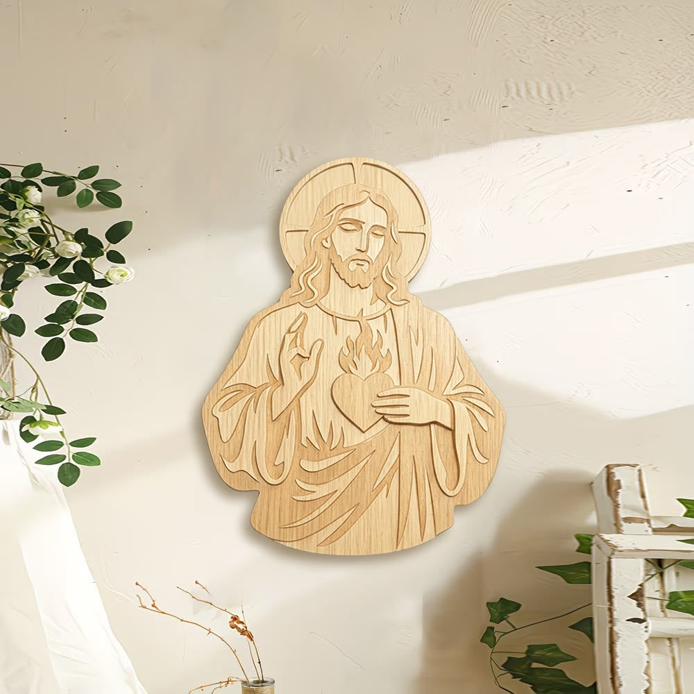 Christianartworkshop – Geschnitztes Wanddekor aus Holz: Das Heilige Herz Jesu – Ein Symbol göttlicher Liebe - image 2