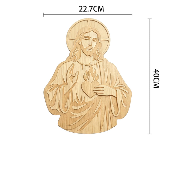 Christianartworkshop – Geschnitztes Wanddekor aus Holz: Das Heilige Herz Jesu – Ein Symbol göttlicher Liebe - 8,94''*15,75''*0,2'/22,7*40*0,5cm - image 4