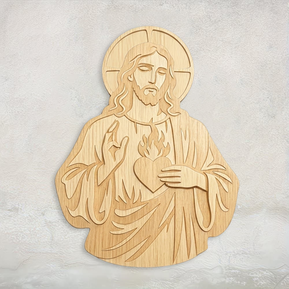 Christianartworkshop – Geschnitztes Wanddekor aus Holz: Das Heilige Herz Jesu – Ein Symbol göttlicher Liebe - 14,88 x 19,69 x 0,2 Zoll / 37,8 x 50 x 0,5 cm - image 0