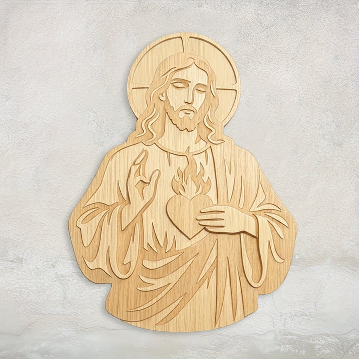 Christianartworkshop – Geschnitztes Wanddekor aus Holz: Das Heilige Herz Jesu – Ein Symbol göttlicher Liebe - 14,88 x 19,69 x 0,2 Zoll / 37,8 x 50 x 0,5 cm - image 0