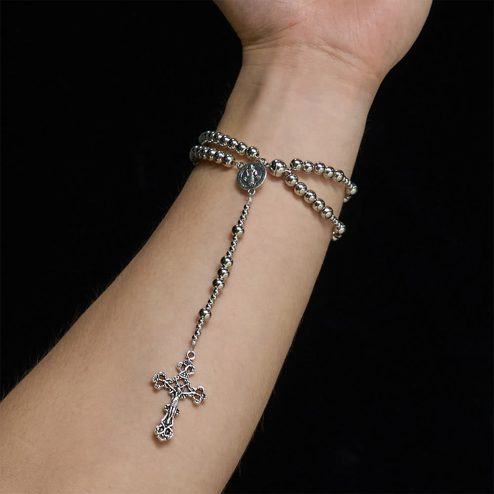 Christianartworkshop Heiliges silberfarbenes magnetisches Rosenkranzarmband: 2-in-1 Gebets- und Armband - image 1