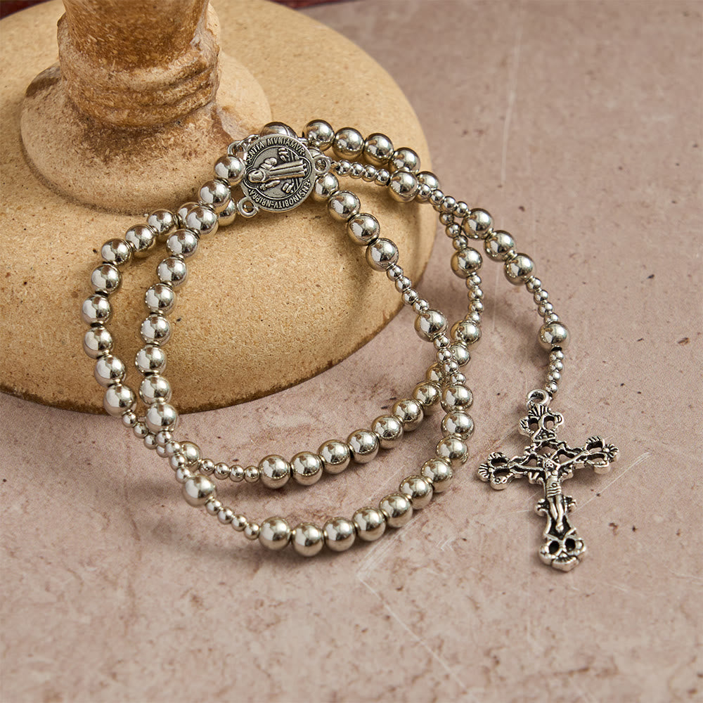 Christianartworkshop Heiliges silberfarbenes magnetisches Rosenkranzarmband: 2-in-1 Gebets- und Armband - image 3