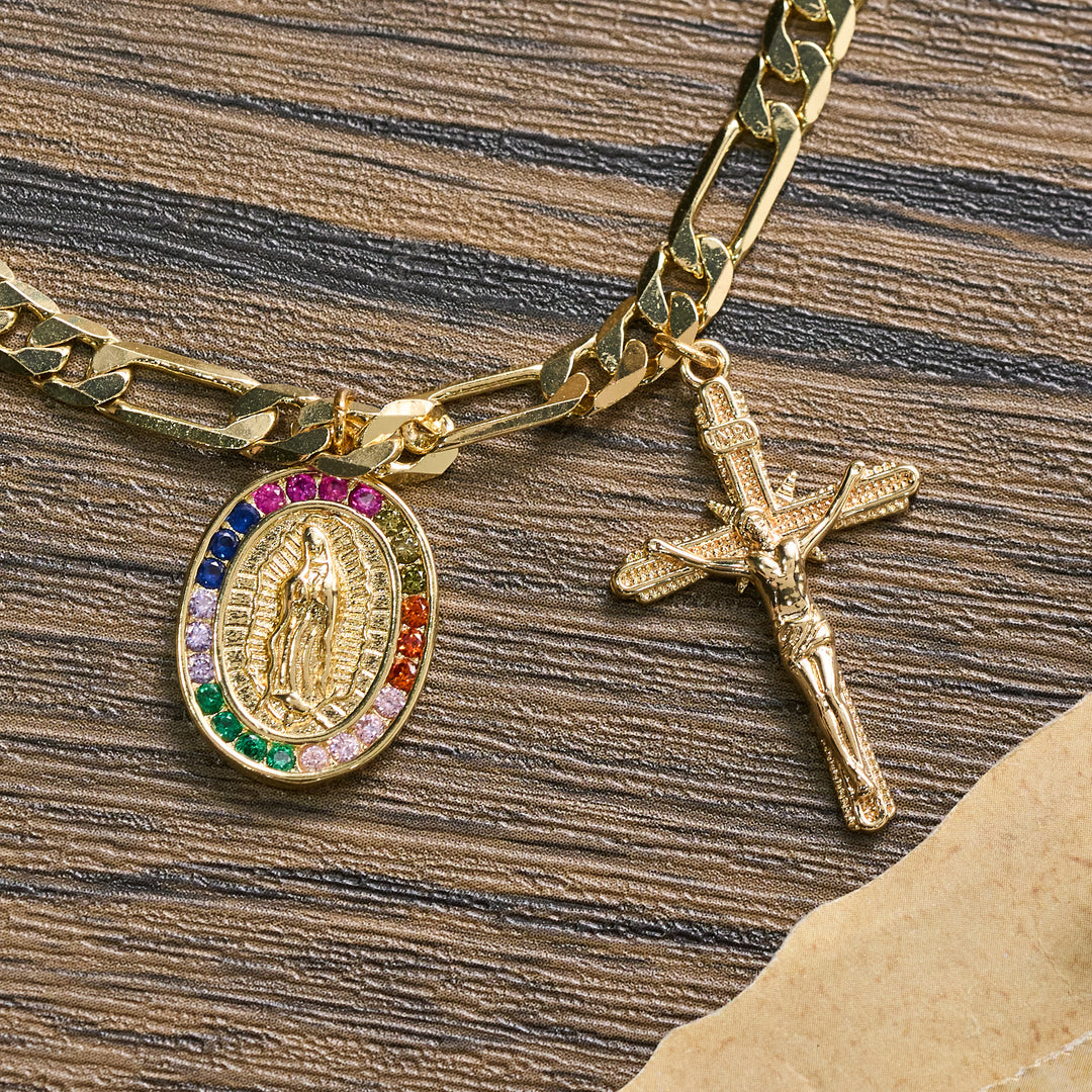 Christianartworkshop Figaro-Kettenarmband mit Guadalupe-Medaille, Strassrand und Kruzifix-Anhänger - image 9