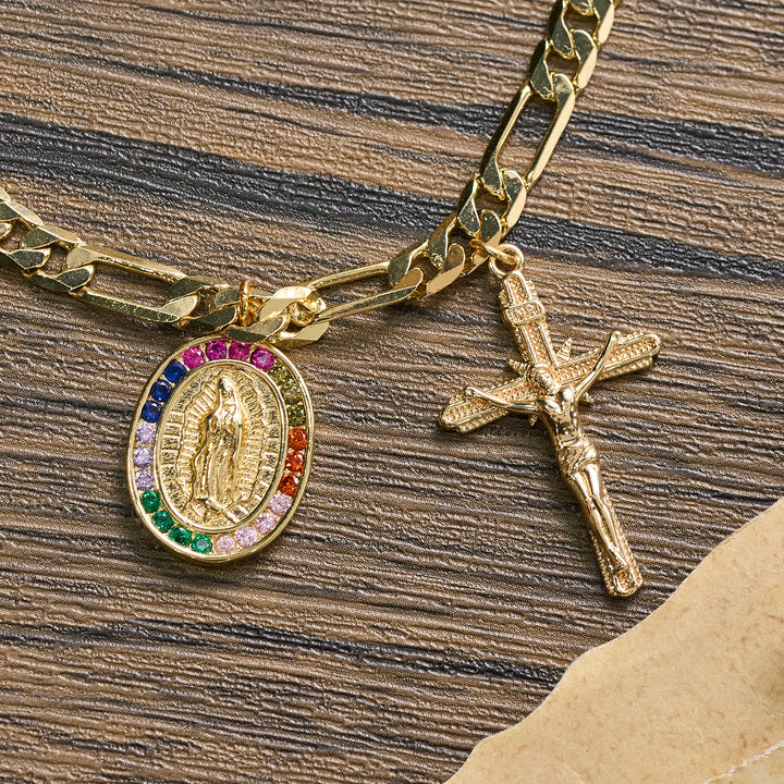 Christianartworkshop Figaro-Kettenarmband mit Guadalupe-Medaille, Strassrand und Kruzifix-Anhänger - image 9