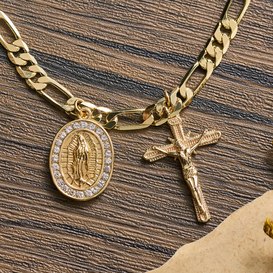 Christianartworkshop Figaro-Kettenarmband mit Guadalupe-Medaille, Strassrand und Kruzifix-Anhänger - image 6