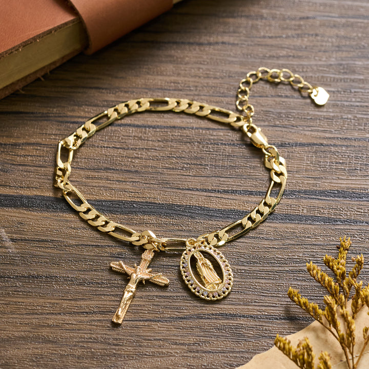 Christianartworkshop Figaro-Kettenarmband mit Guadalupe-Medaille, Strassrand und Kruzifix-Anhänger - image 2