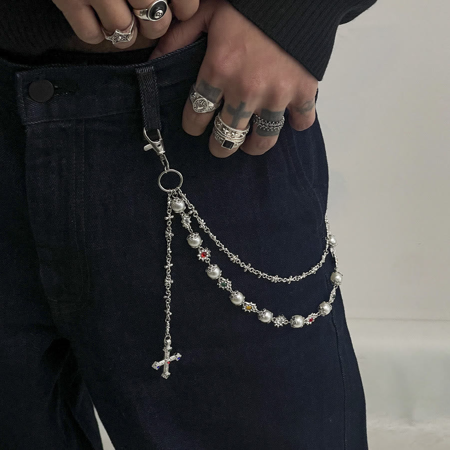 Christianartworkshop Mehrlagige, farbige Zirkonia-Hose mit Kreuzanhänger: Ein Symbol für heiligen Glauben und Streetstyle - Silberner B-Stil - image 6