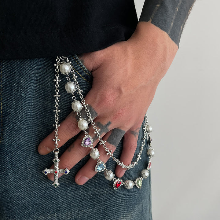 Christianartworkshop Mehrlagige, farbige Zirkonia-Hose mit Kreuzanhänger: Ein Symbol für heiligen Glauben und Streetstyle - Silberner A-Stil - image 3
