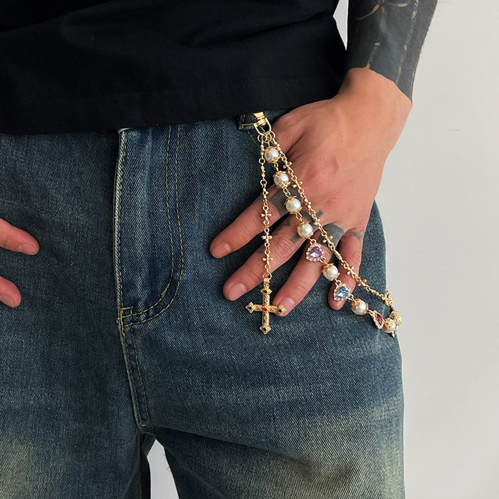 Christianartworkshop Mehrlagige, farbige Zirkonia-Hose mit Kreuzanhänger: Ein Symbol für heiligen Glauben und Streetstyle - image 1