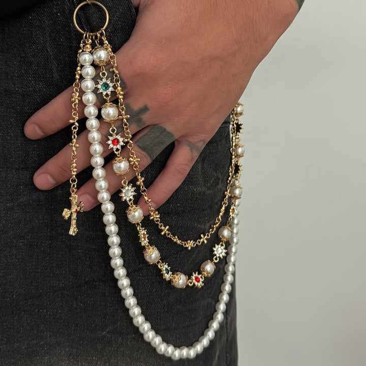 Christianartworkshop Mehrlagige, farbige Zirkonia-Hose mit Kreuzanhänger: Ein Symbol für heiligen Glauben und Streetstyle - Goldener D-Stil - image 12