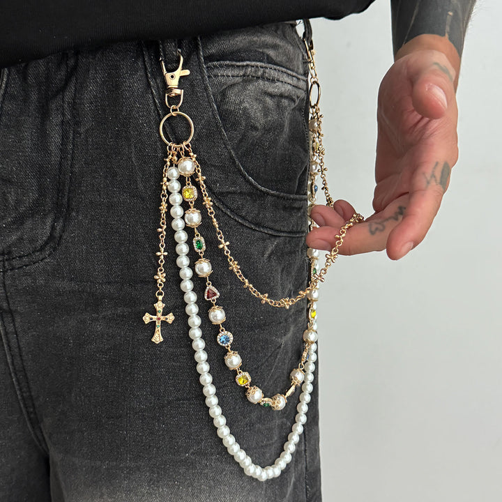 Christianartworkshop Mehrlagige, farbige Zirkonia-Hose mit Kreuzanhänger: Ein Symbol für heiligen Glauben und Streetstyle - Goldener E-Stil - image 15