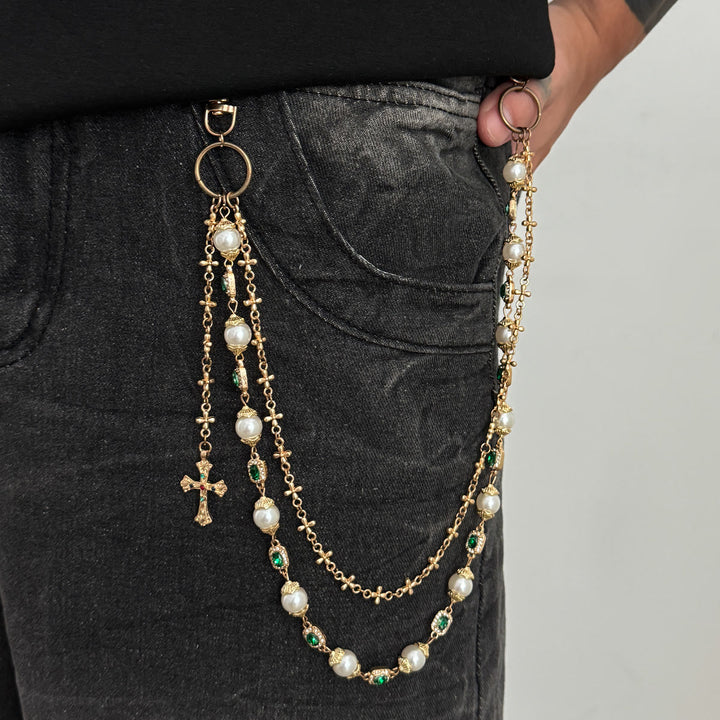 Christianartworkshop Mehrlagige, farbige Zirkonia-Hose mit Kreuzanhänger: Ein Symbol für heiligen Glauben und Streetstyle - Goldener C-Stil - image 9
