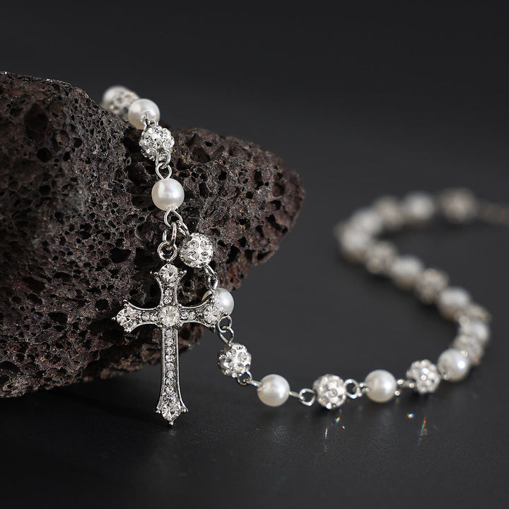 Christianartworkshop Rosenkranz-Kreuzkette mit abwechselnd besetzten Perlen und Kristallperlen: Ein Symbol heiliger Andacht - Kreuzen - image 0