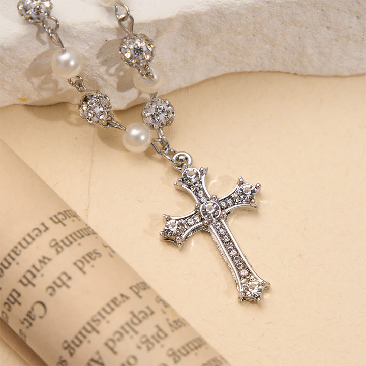 Christianartworkshop Rosenkranz-Kreuzkette mit abwechselnd besetzten Perlen und Kristallperlen: Ein Symbol heiliger Andacht - image 5