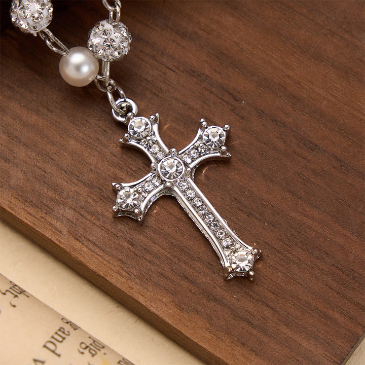 Christianartworkshop Rosenkranz-Kreuzkette mit abwechselnd besetzten Perlen und Kristallperlen: Ein Symbol heiliger Andacht - image 3