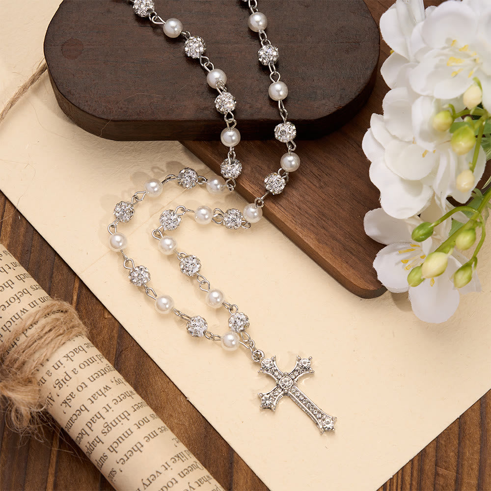 Christianartworkshop Rosenkranz-Kreuzkette mit abwechselnd besetzten Perlen und Kristallperlen: Ein Symbol heiliger Andacht - image 1