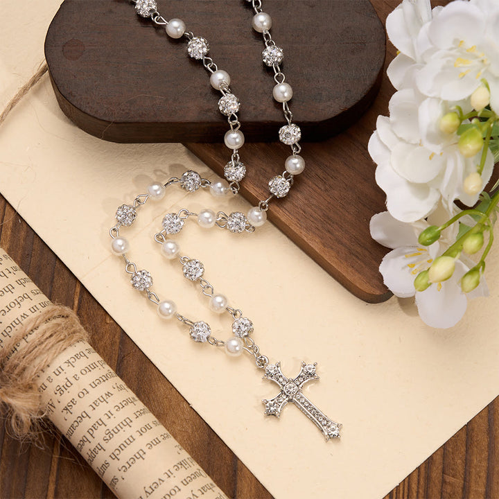 Christianartworkshop Rosenkranz-Kreuzkette mit abwechselnd besetzten Perlen und Kristallperlen: Ein Symbol heiliger Andacht - image 1