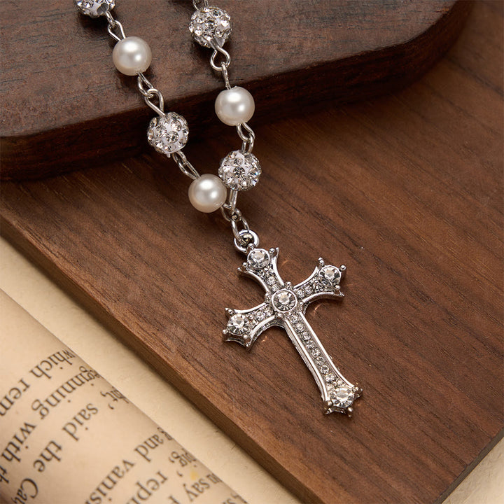 Christianartworkshop Rosenkranz-Kreuzkette mit abwechselnd besetzten Perlen und Kristallperlen: Ein Symbol heiliger Andacht - image 2