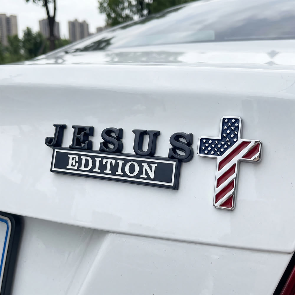 Christianartworkshop 3D-Metall-Autoemblem „Jesus Edition“ mit Kreuz im US-Flaggenmuster: Ein Symbol des Glaubens und der nationalen Ehre - Amerikanische Flagge Kreuz - Schwarzer und weißer Jesus - image 4