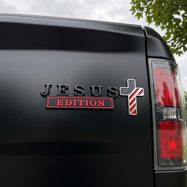 Christianartworkshop 3D-Metall-Autoemblem „Jesus Edition“ mit Kreuz im US-Flaggenmuster: Ein Symbol des Glaubens und der nationalen Ehre - image 7