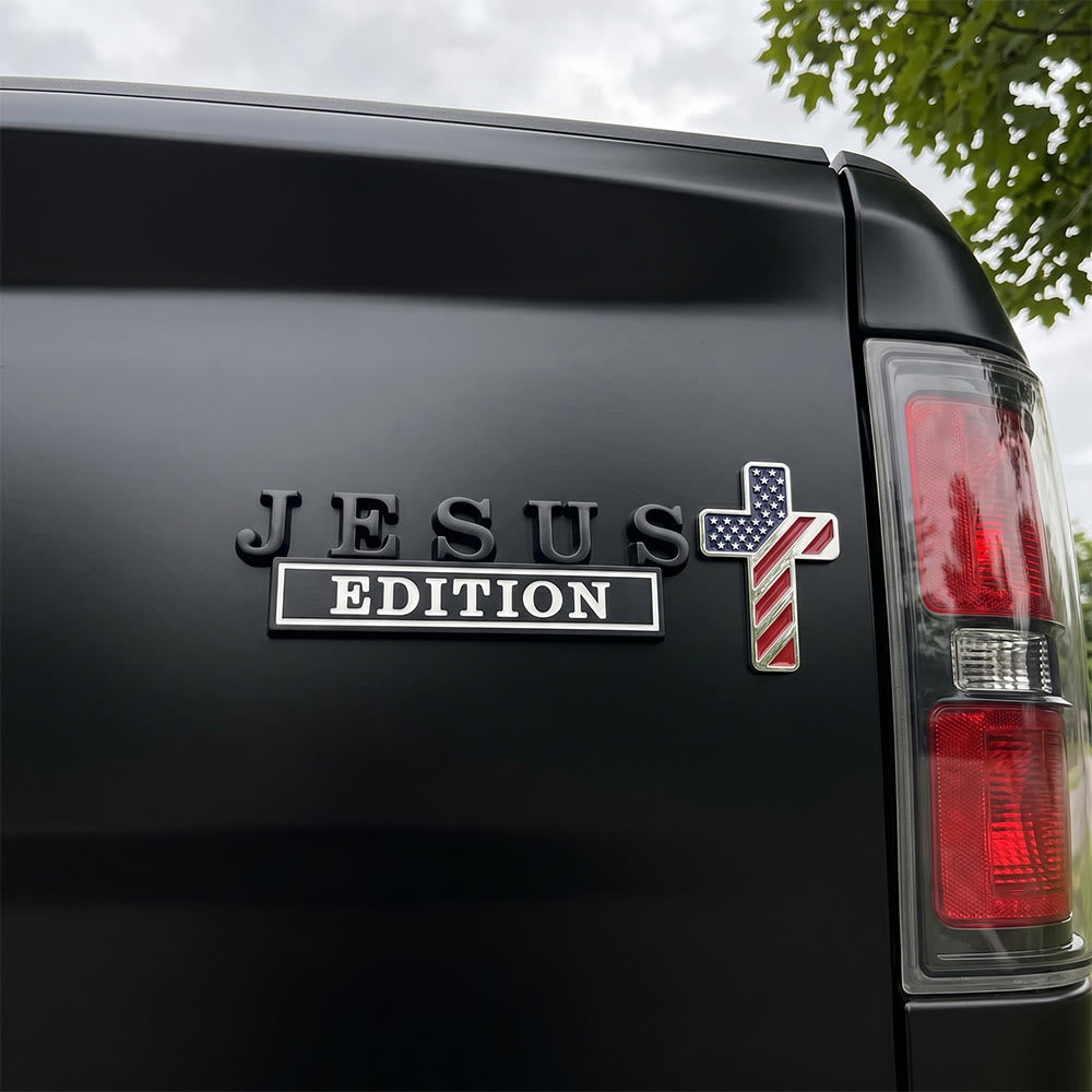 Christianartworkshop 3D-Metall-Autoemblem „Jesus Edition“ mit Kreuz im US-Flaggenmuster: Ein Symbol des Glaubens und der nationalen Ehre - image 5