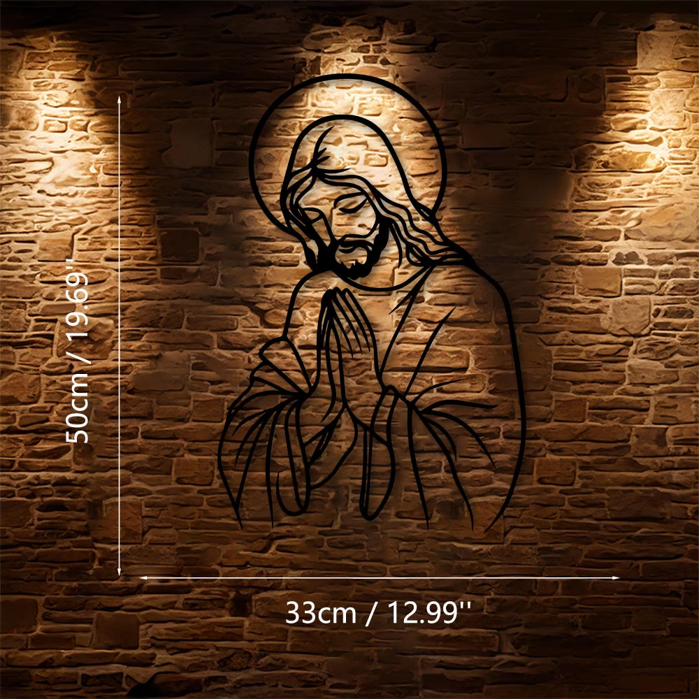 Christianartworkshop Minimalistische Linienkunst: Betender Jesus als Heiligenschein aus Metall – Wanddekoration: Ein Symbol demütiger, heiliger Hingabe - 13,00"*19,69"*0,06"/33 cm*50 cm*0,15 cm - image 8