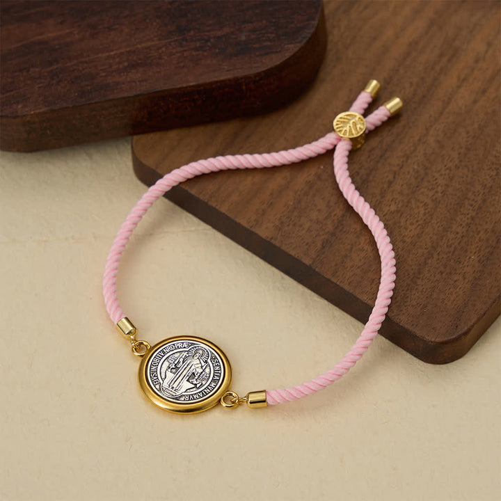 Christianartworkshop St. Benedikt-Medaille Armband aus geflochtener Kordel in verschiedenen Farben: Ein Symbol göttlichen Schutzes - Rosa - image 8