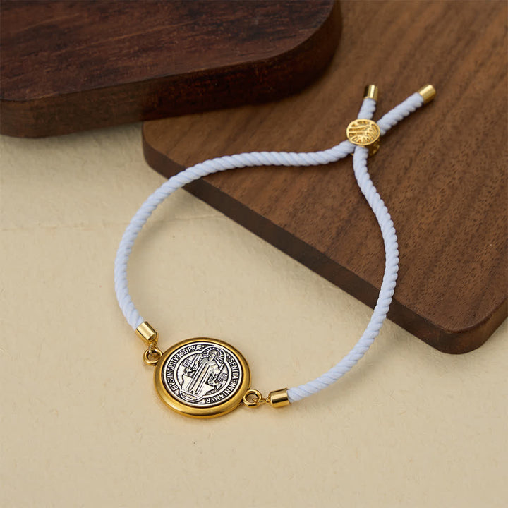 Christianartworkshop St. Benedikt-Medaille Armband aus geflochtener Kordel in verschiedenen Farben: Ein Symbol göttlichen Schutzes - Weiß - image 7